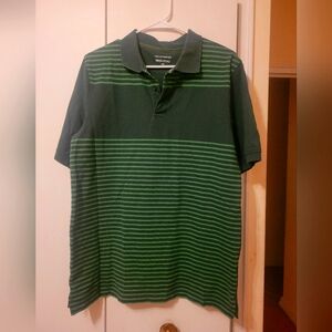 Denver Hayes Men’s Green Striped Polo Shirt – Size Medium